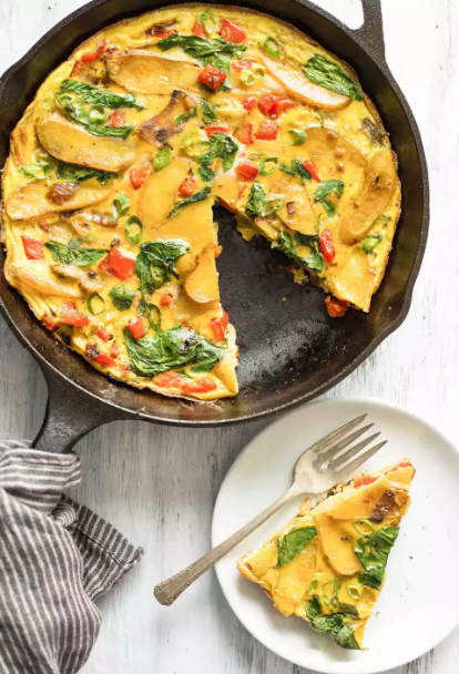 Frittata with Potatoes, Red Peppers, and Spinach