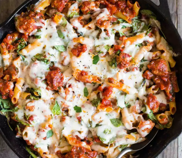 Pasta Skillet with Chicken Sausage, Cheese & Spinach