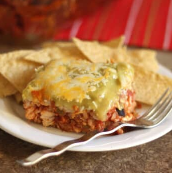 Cheesy Chicken and Rice Green Chile Enchiladas