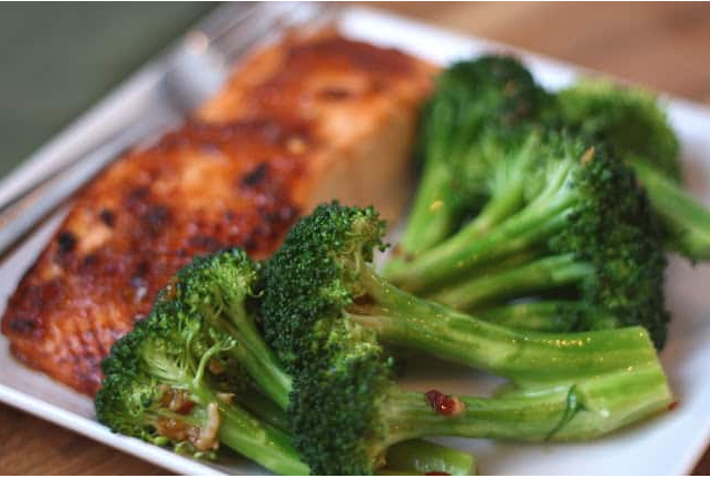 Sweet and Spicy Glazed Salmon with Spicy Broccoli