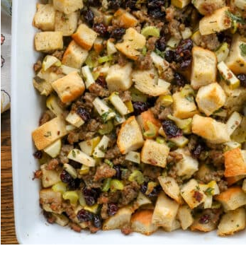 Sausage Stuffing with Apples, Cranberries, and Herbs