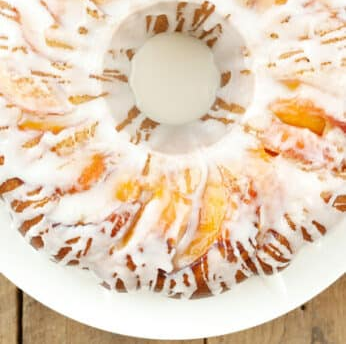 Summer Pound Cake with Peaches and Almond Glaze