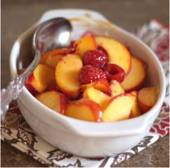 Baked Peaches and Raspberries with Lemon Curd