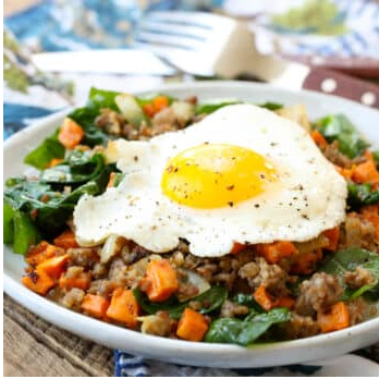 Roasted Sweet Potato and Spinach Breakfast Hash