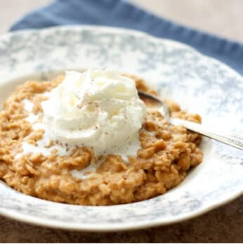 Pumpkin Pie Oatmeal with Vanilla Whipped Cream