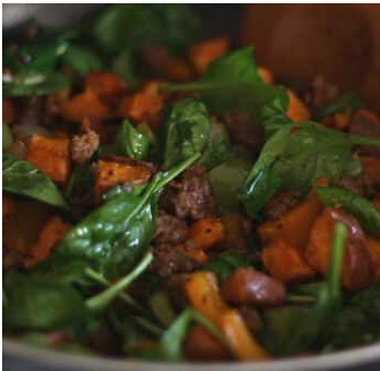 Breakfast Sausage Skillet with Sweet Potatoes