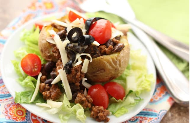 Beef and Black Bean Stuffed Baked Potatoes