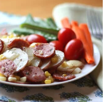 Herbed Potatoes with Kielbasa and Corn