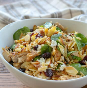 Spinach Orzo Salad with Cranberries and Goat Cheese